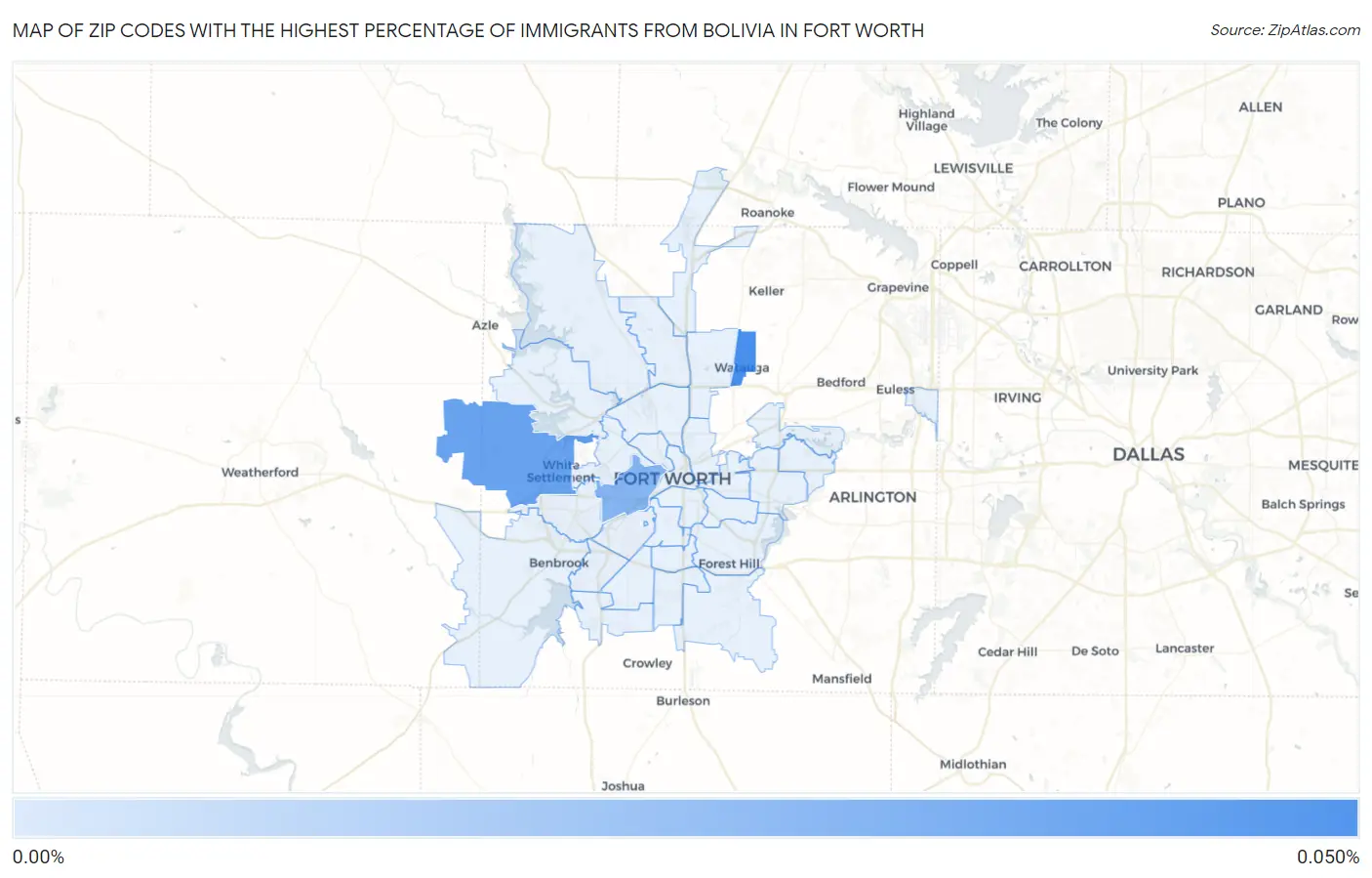 Zip Codes with the Highest Percentage of Immigrants from Bolivia in Fort Worth Map