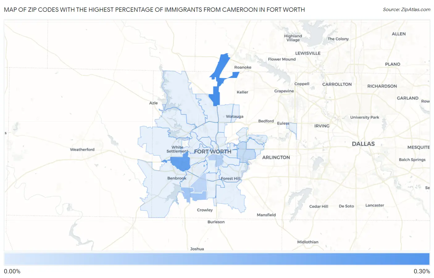 Zip Codes with the Highest Percentage of Immigrants from Cameroon in Fort Worth Map