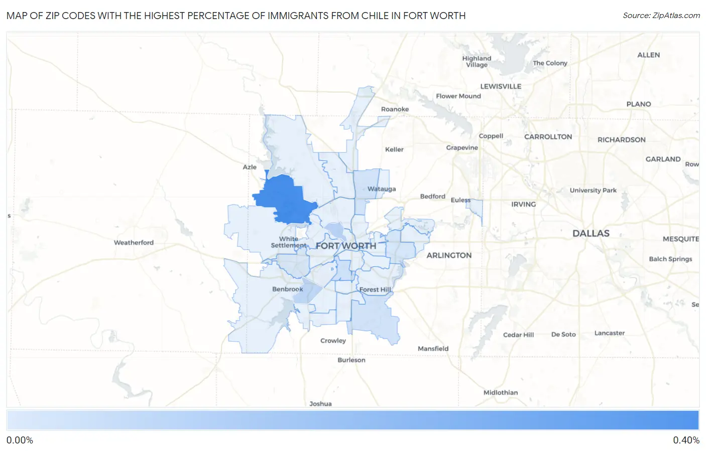 Zip Codes with the Highest Percentage of Immigrants from Chile in Fort Worth Map