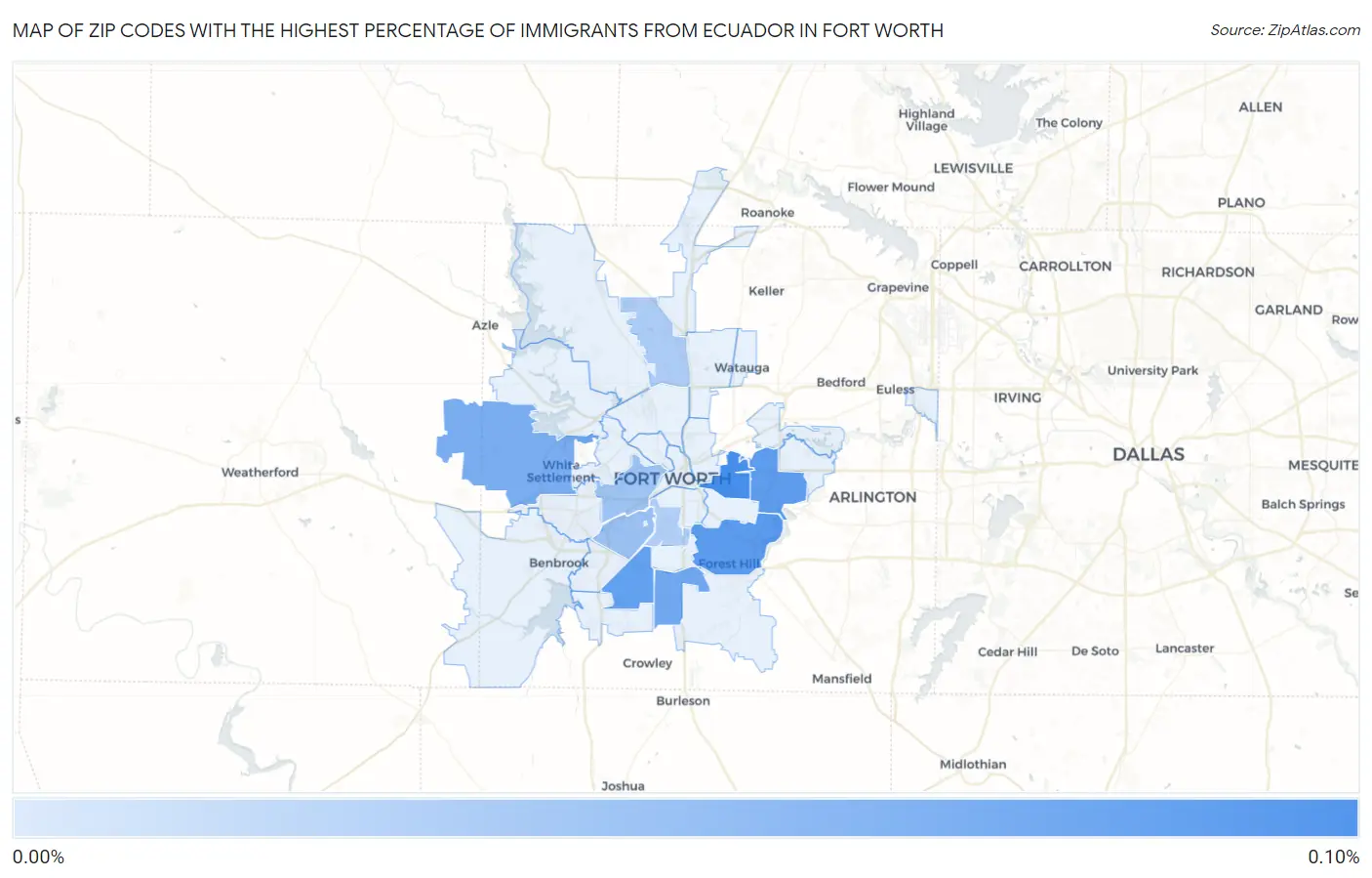 Zip Codes with the Highest Percentage of Immigrants from Ecuador in Fort Worth Map