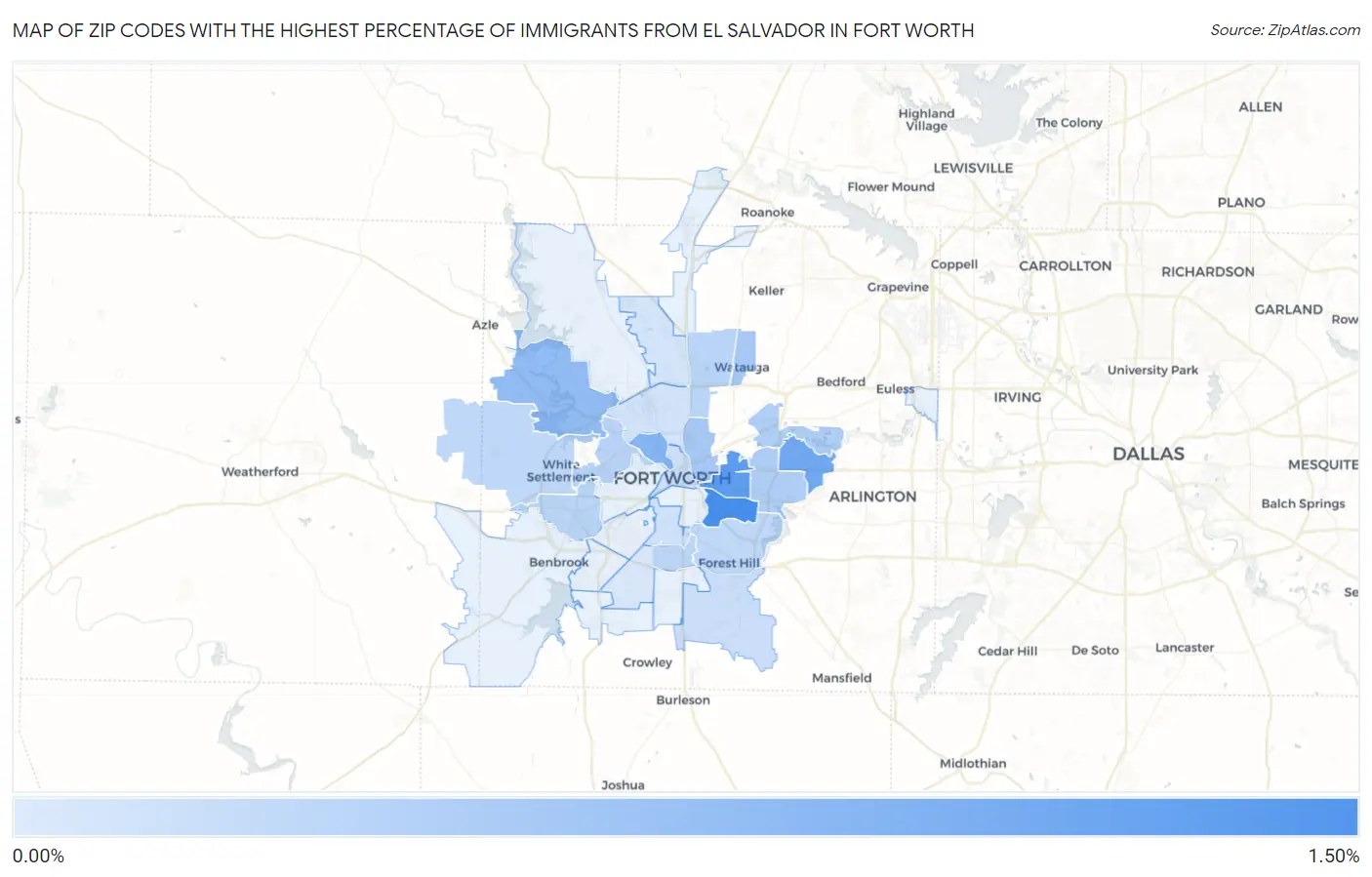 Zip Codes with the Highest Percentage of Immigrants from El Salvador in Fort Worth Map
