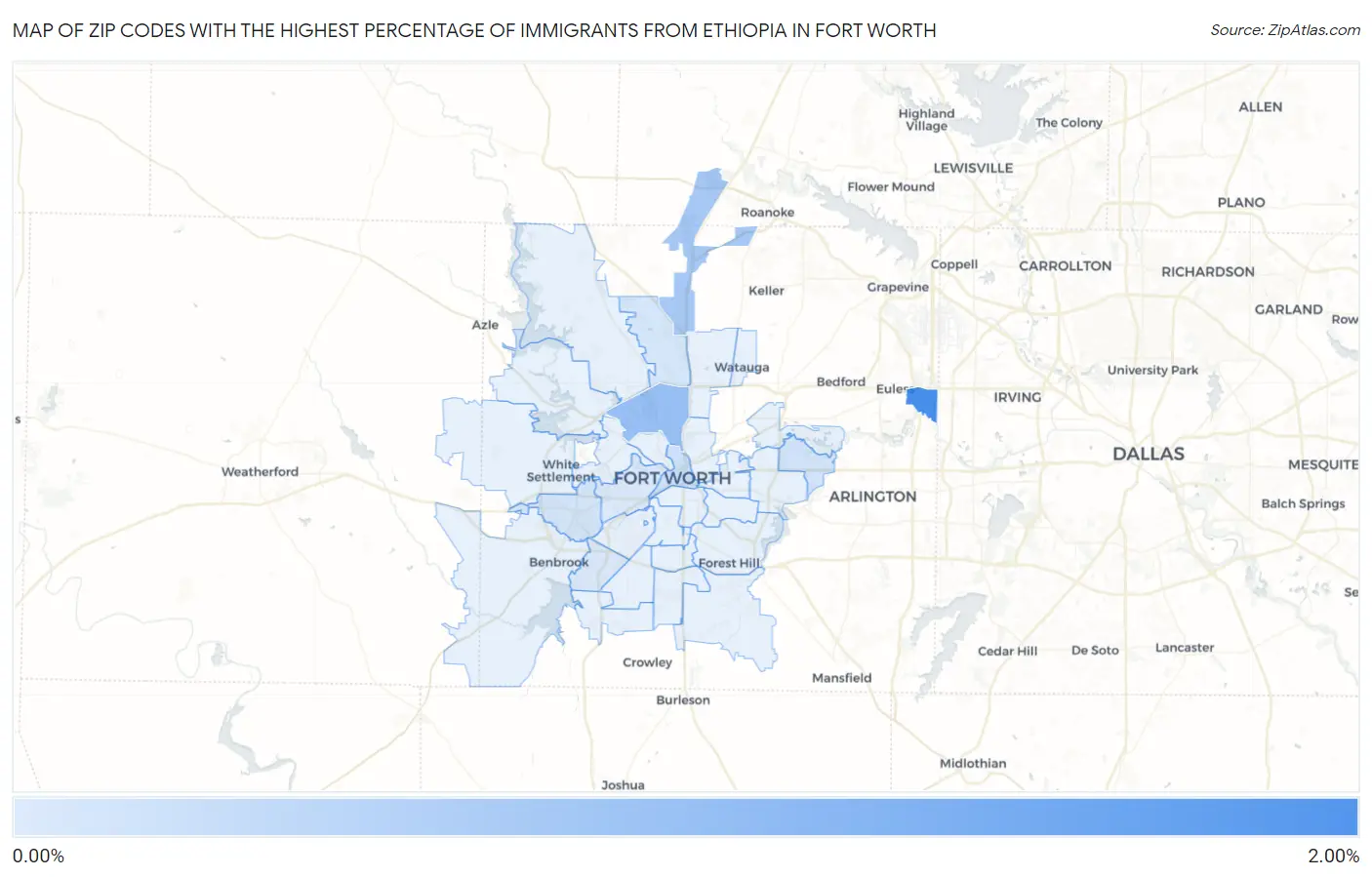 Zip Codes with the Highest Percentage of Immigrants from Ethiopia in Fort Worth Map