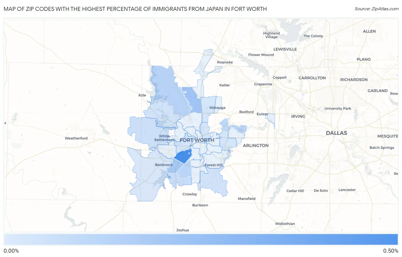 Zip Codes with the Highest Percentage of Immigrants from Japan in Fort Worth Map
