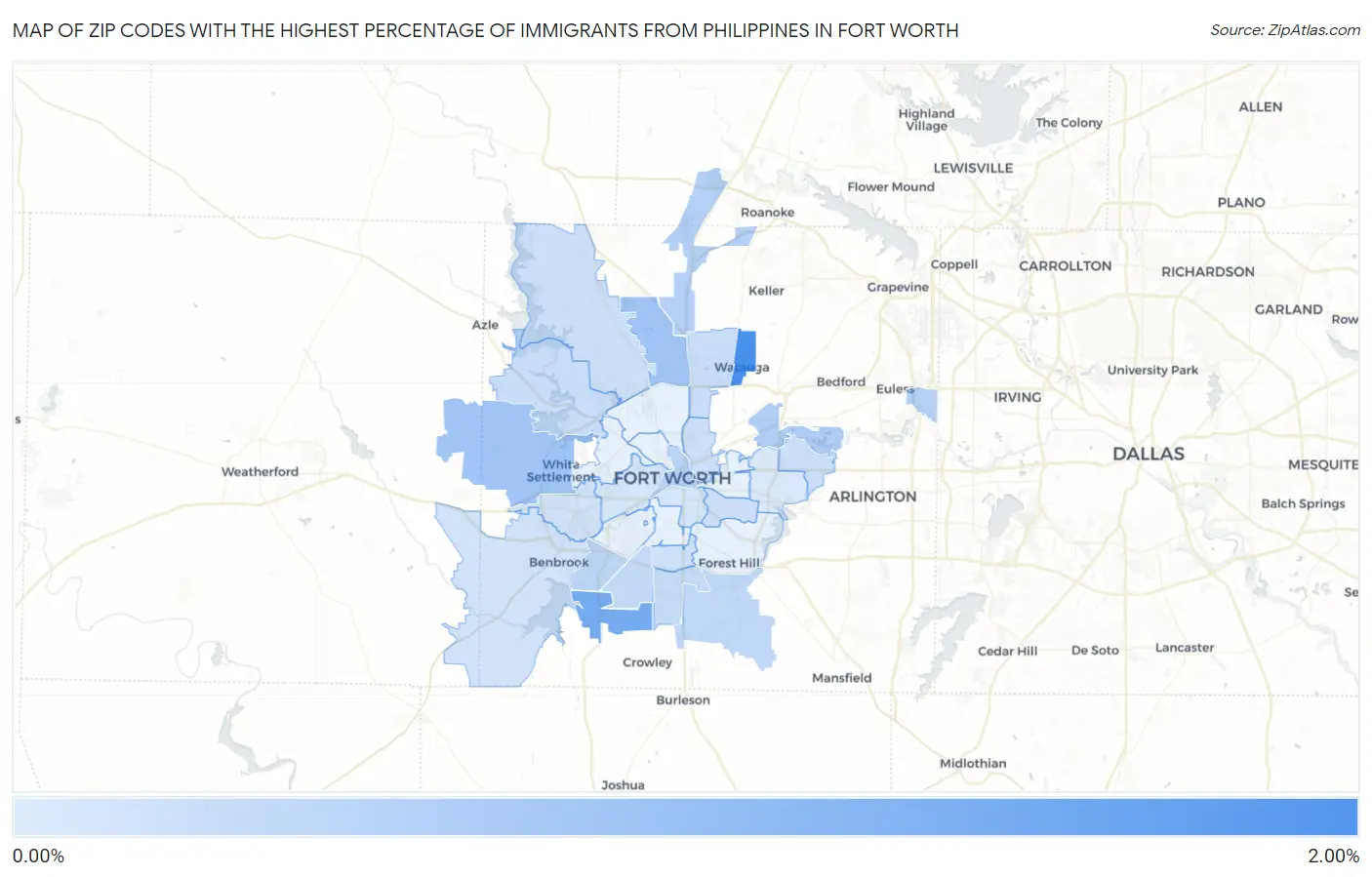 Zip Codes with the Highest Percentage of Immigrants from Philippines in Fort Worth Map