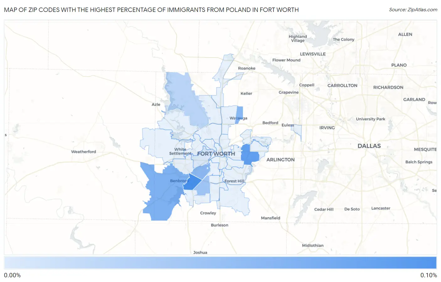 Zip Codes with the Highest Percentage of Immigrants from Poland in Fort Worth Map