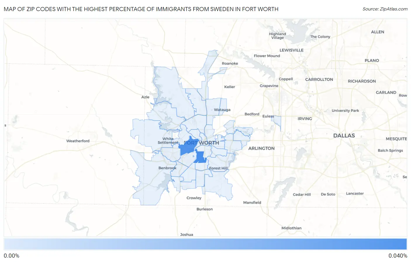 Zip Codes with the Highest Percentage of Immigrants from Sweden in Fort Worth Map
