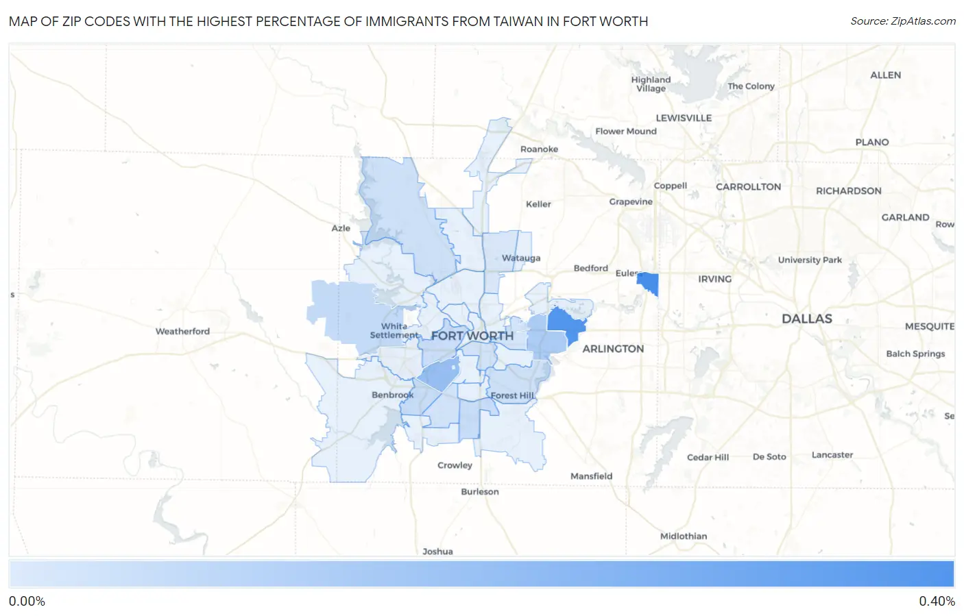 Zip Codes with the Highest Percentage of Immigrants from Taiwan in Fort Worth Map