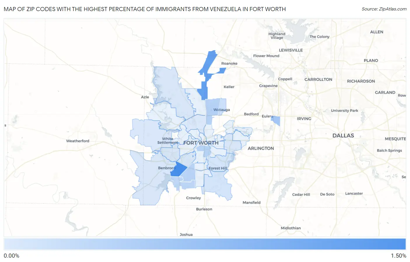 Zip Codes with the Highest Percentage of Immigrants from Venezuela in Fort Worth Map