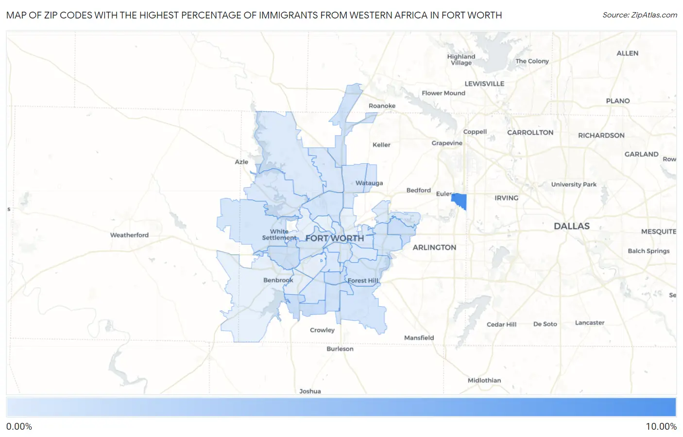 Zip Codes with the Highest Percentage of Immigrants from Western Africa in Fort Worth Map
