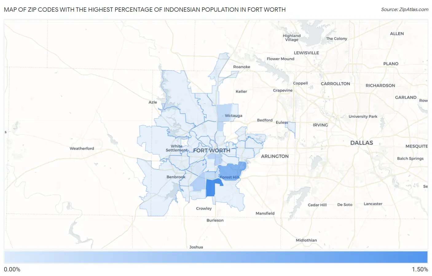 Zip Codes with the Highest Percentage of Indonesian Population in Fort Worth Map