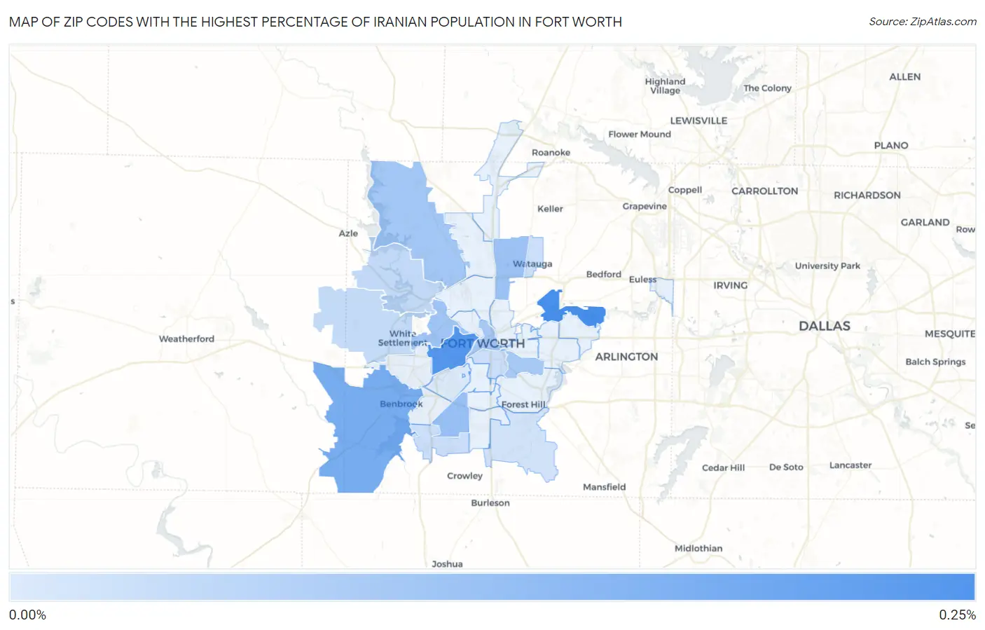 Zip Codes with the Highest Percentage of Iranian Population in Fort Worth Map