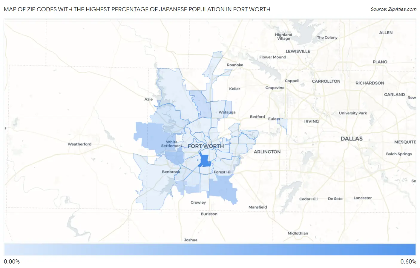 Zip Codes with the Highest Percentage of Japanese Population in Fort Worth Map