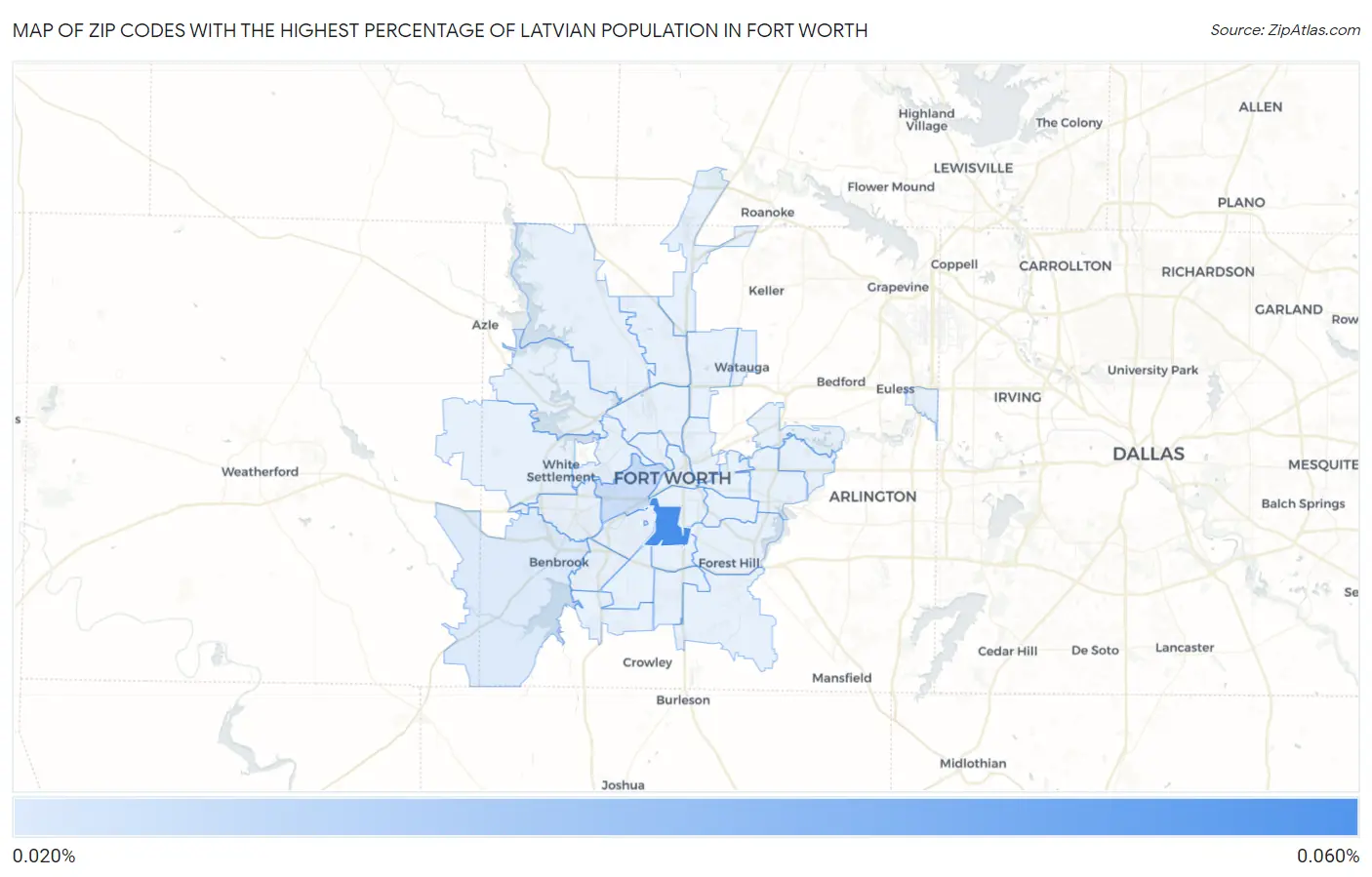 Zip Codes with the Highest Percentage of Latvian Population in Fort Worth Map