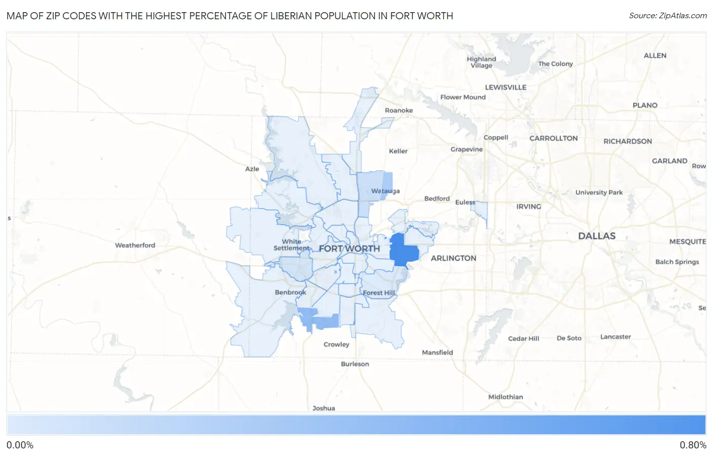 Zip Codes with the Highest Percentage of Liberian Population in Fort Worth Map