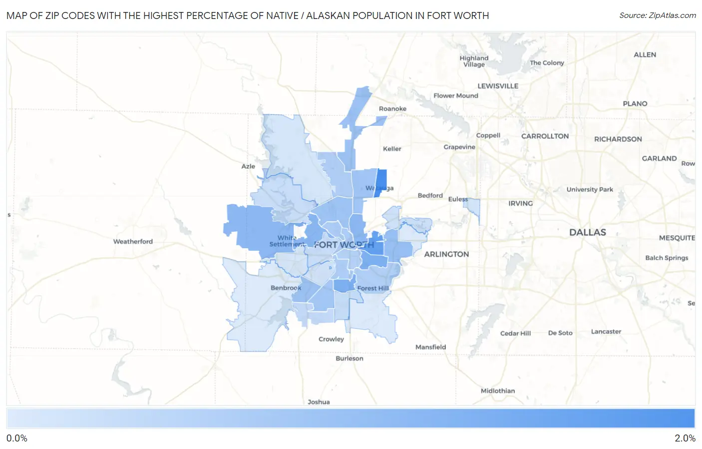 Zip Codes with the Highest Percentage of Native / Alaskan Population in Fort Worth Map