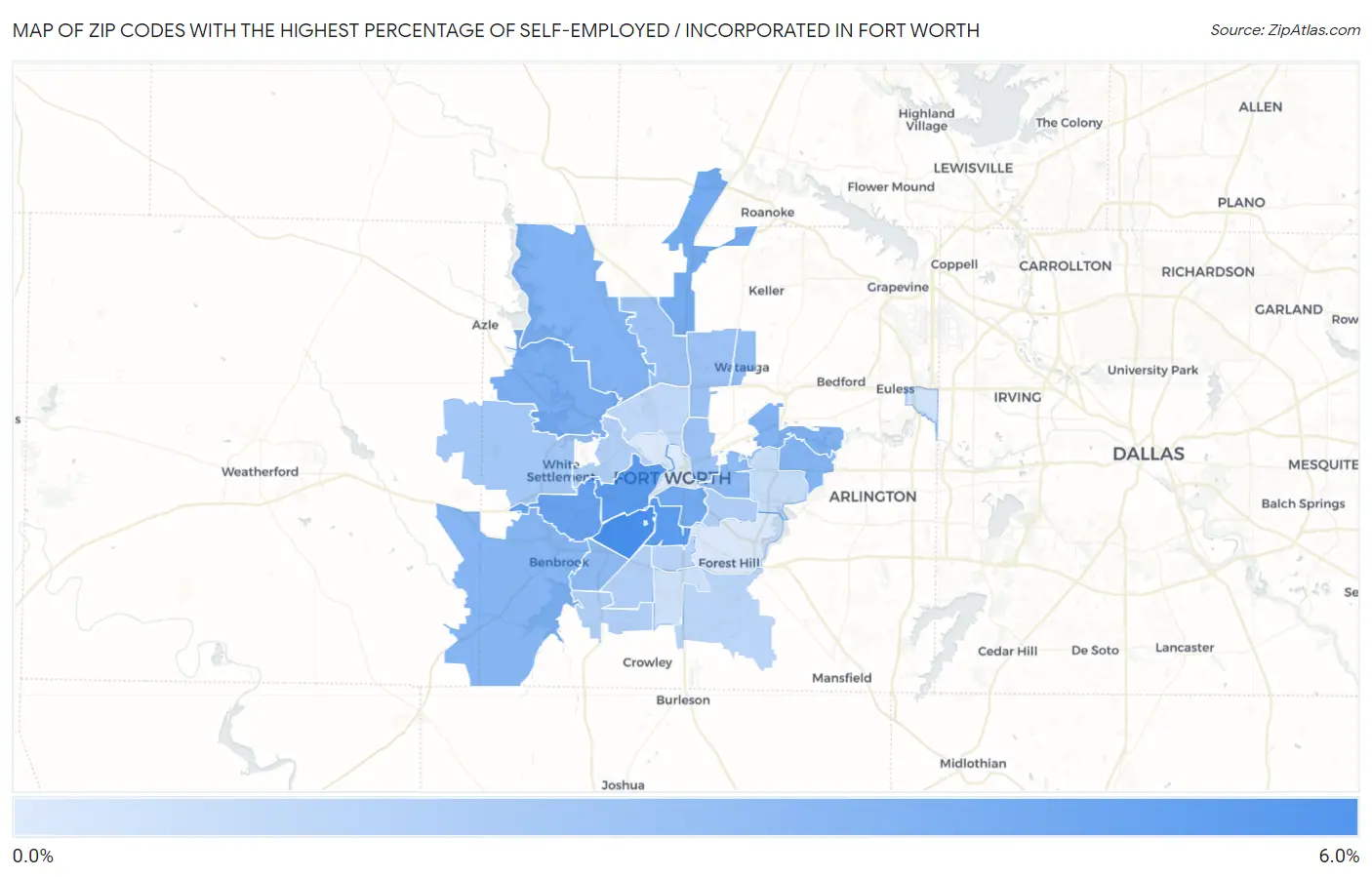 Zip Codes with the Highest Percentage of Self-Employed / Incorporated in Fort Worth Map