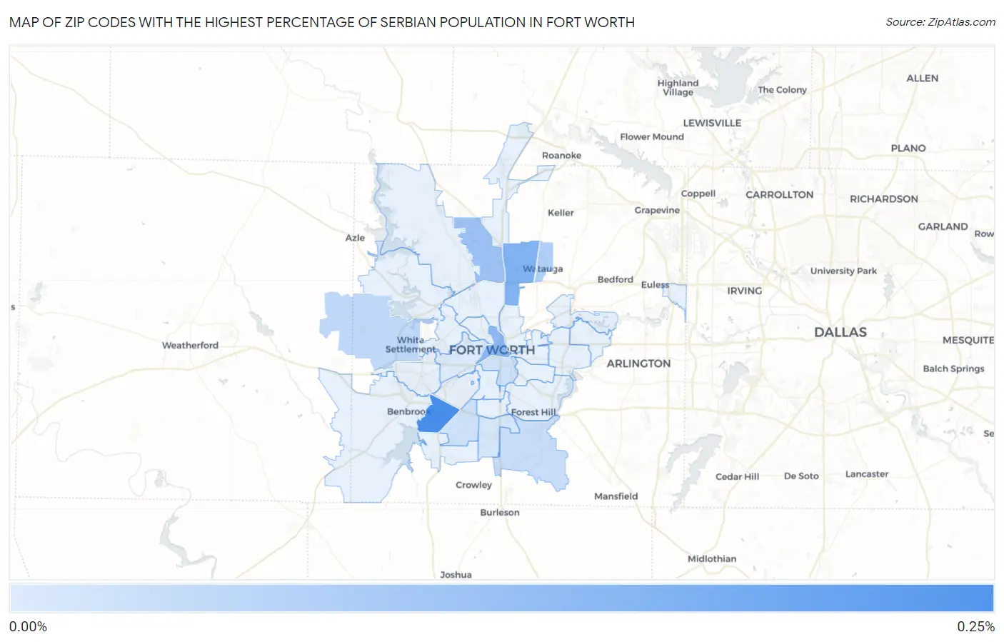 Zip Codes with the Highest Percentage of Serbian Population in Fort Worth Map