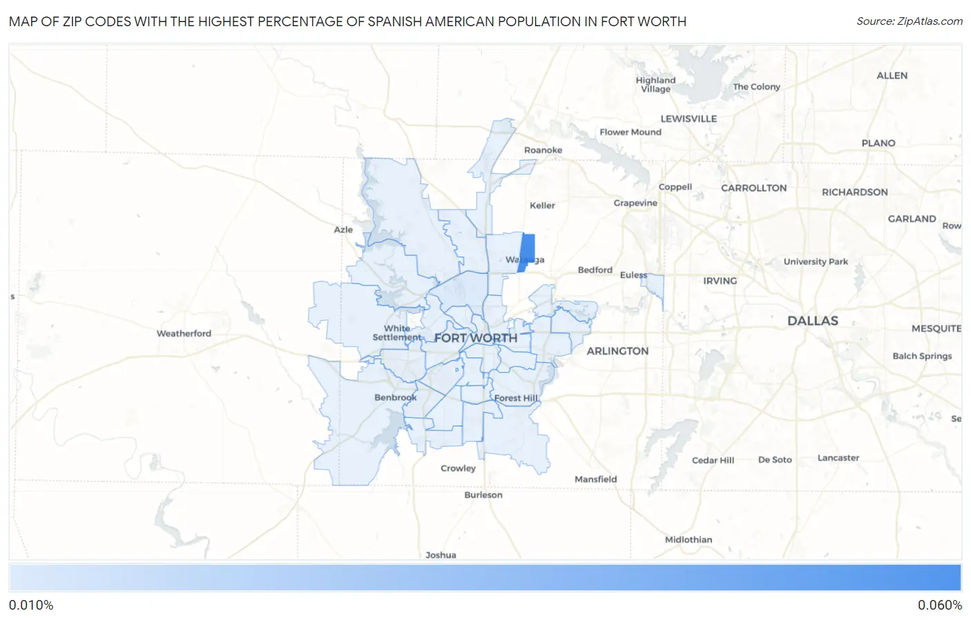 Zip Codes with the Highest Percentage of Spanish American Population in Fort Worth Map