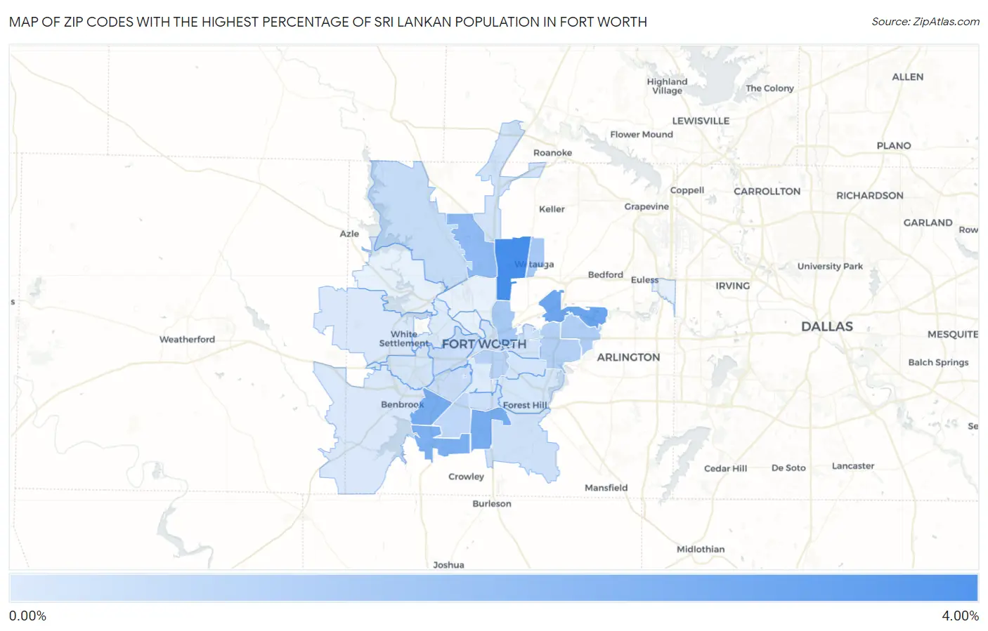 Zip Codes with the Highest Percentage of Sri Lankan Population in Fort Worth Map