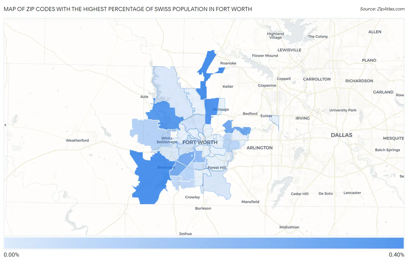 Zip Codes with the Highest Percentage of Swiss Population in Fort Worth Map