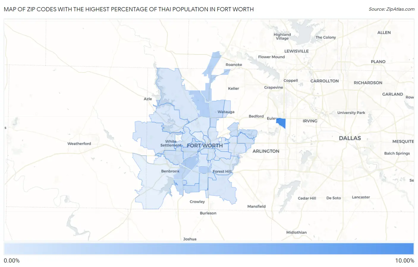 Zip Codes with the Highest Percentage of Thai Population in Fort Worth Map