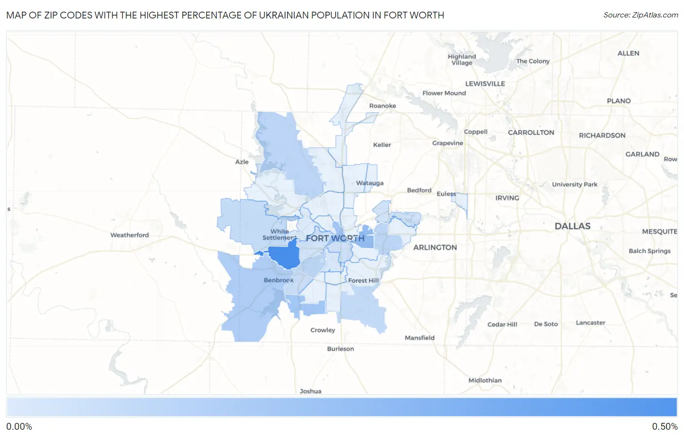 Zip Codes with the Highest Percentage of Ukrainian Population in Fort Worth Map