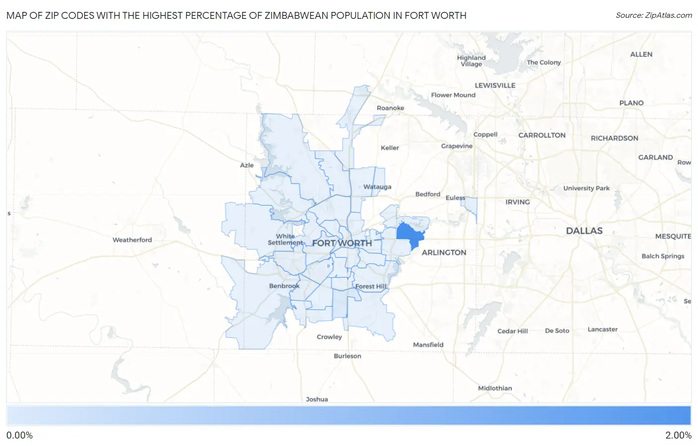 Zip Codes with the Highest Percentage of Zimbabwean Population in Fort Worth Map