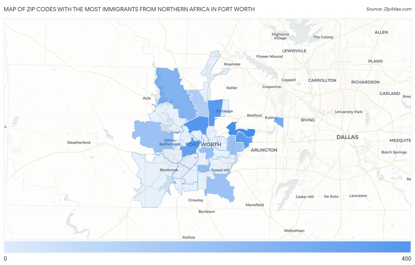 Zip Codes with the Most Immigrants from Northern Africa in Fort Worth Map