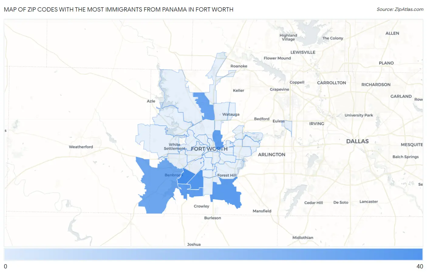 Zip Codes with the Most Immigrants from Panama in Fort Worth Map