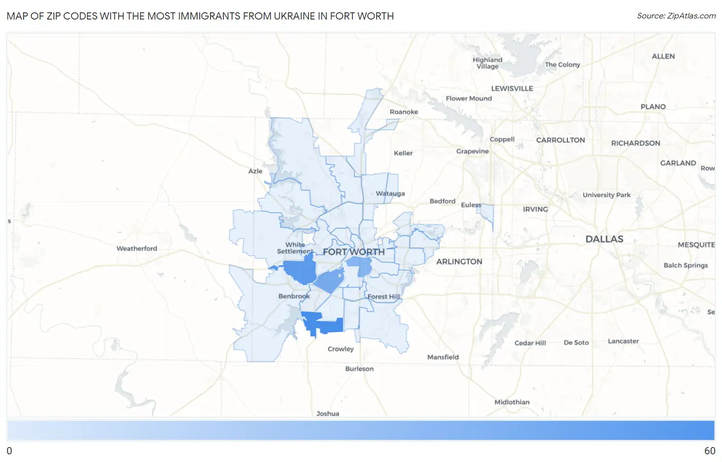 Zip Codes with the Most Immigrants from Ukraine in Fort Worth Map