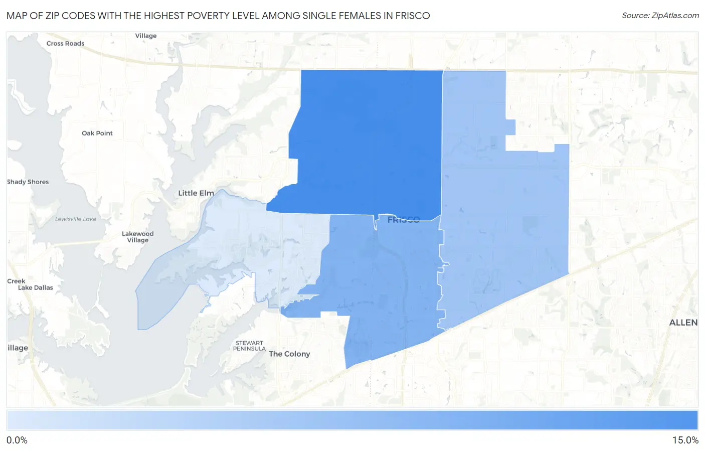 Zip Codes with the Highest Poverty Level Among Single Females in Frisco Map