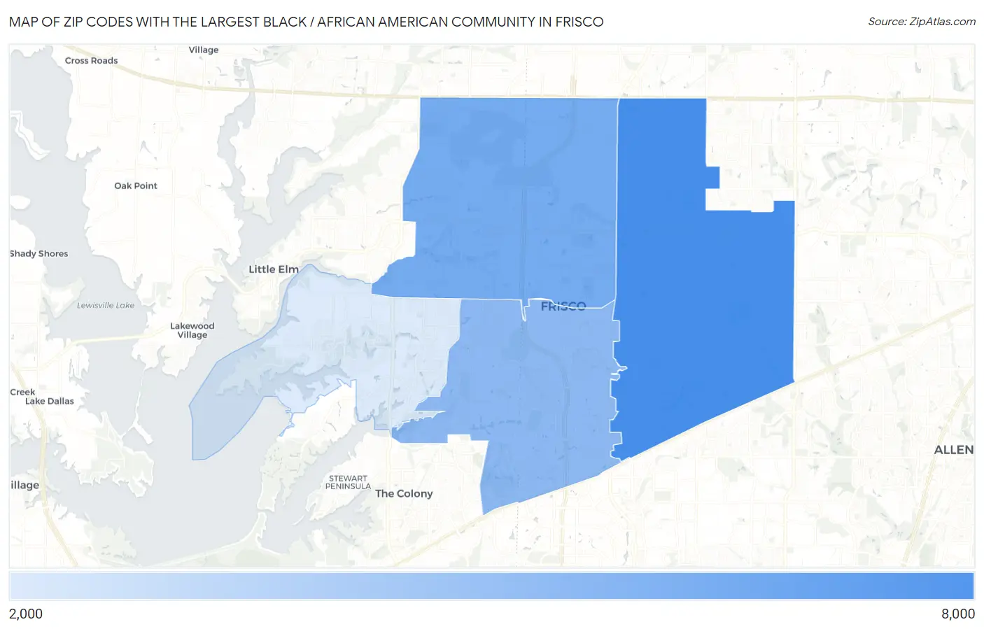 Zip Codes with the Largest Black / African American Community in Frisco Map