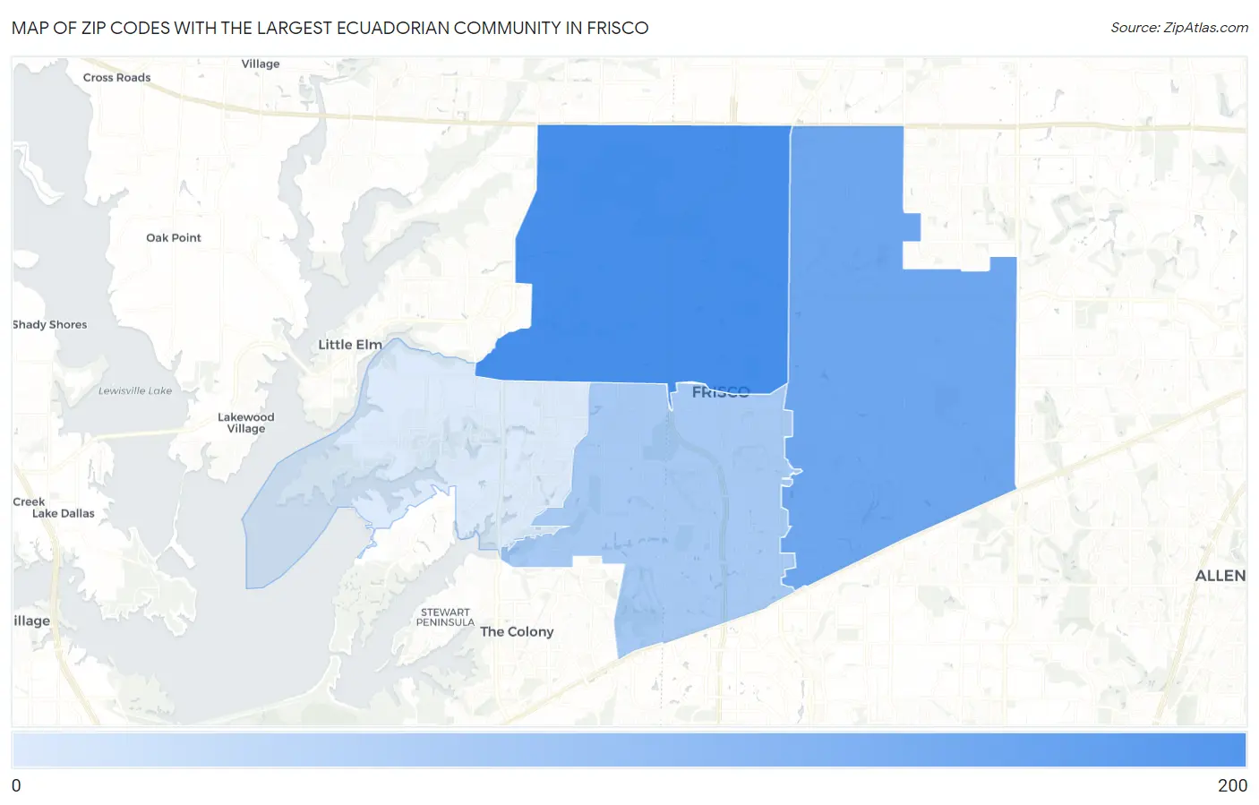 Zip Codes with the Largest Ecuadorian Community in Frisco Map