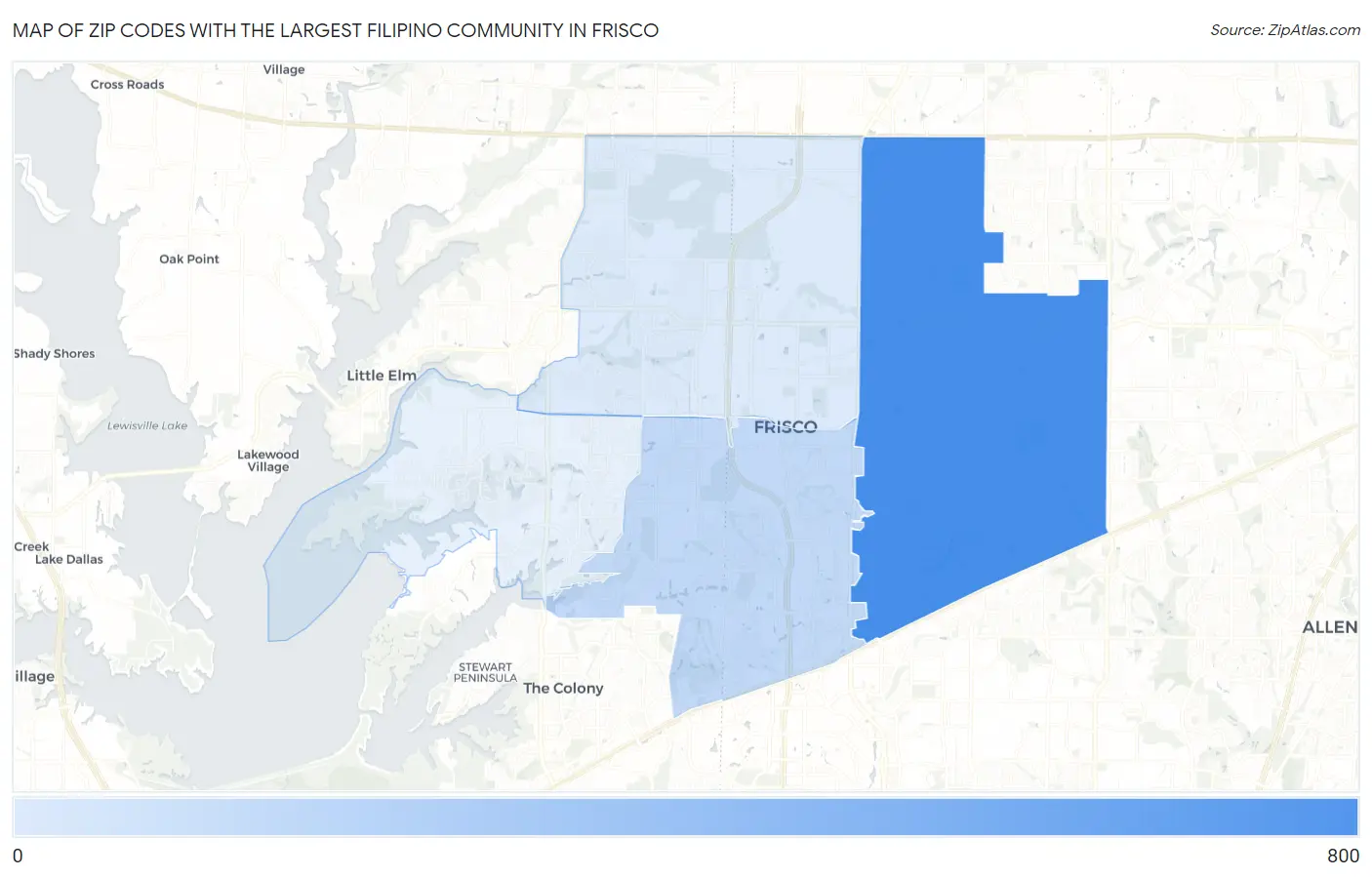 Zip Codes with the Largest Filipino Community in Frisco Map