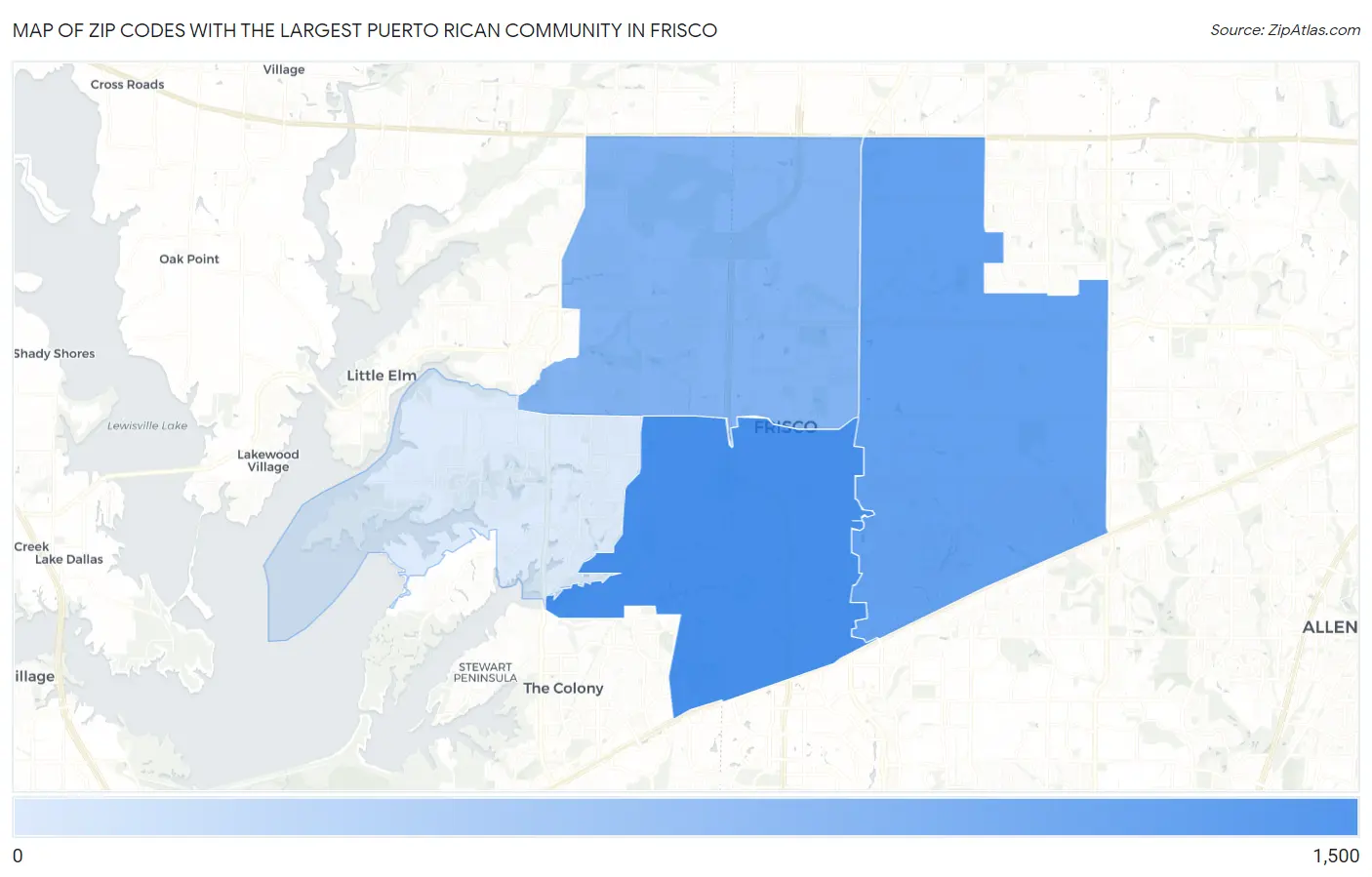Zip Codes with the Largest Puerto Rican Community in Frisco Map