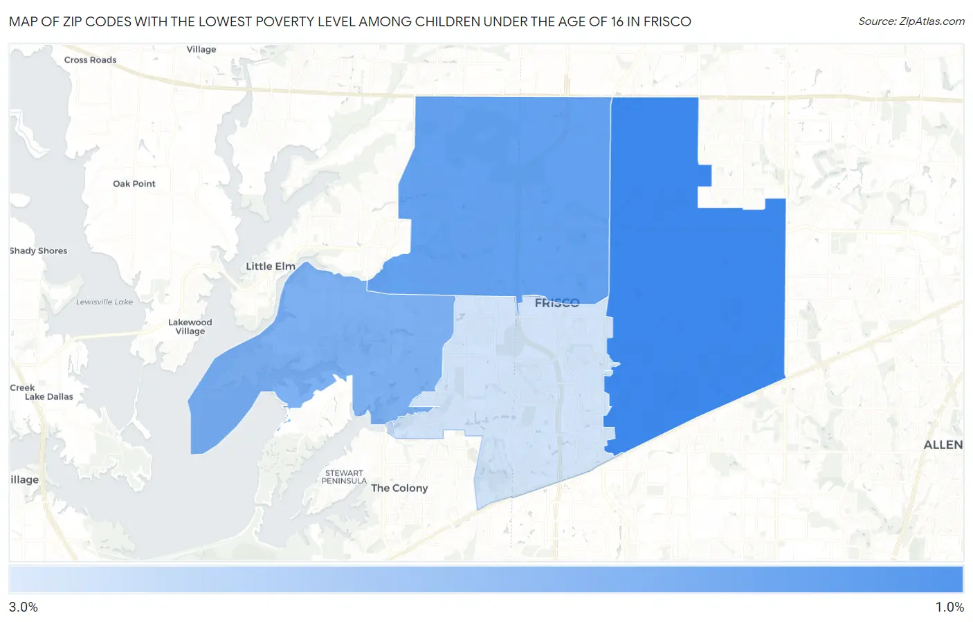Zip Codes with the Lowest Poverty Level Among Children Under the Age of 16 in Frisco Map