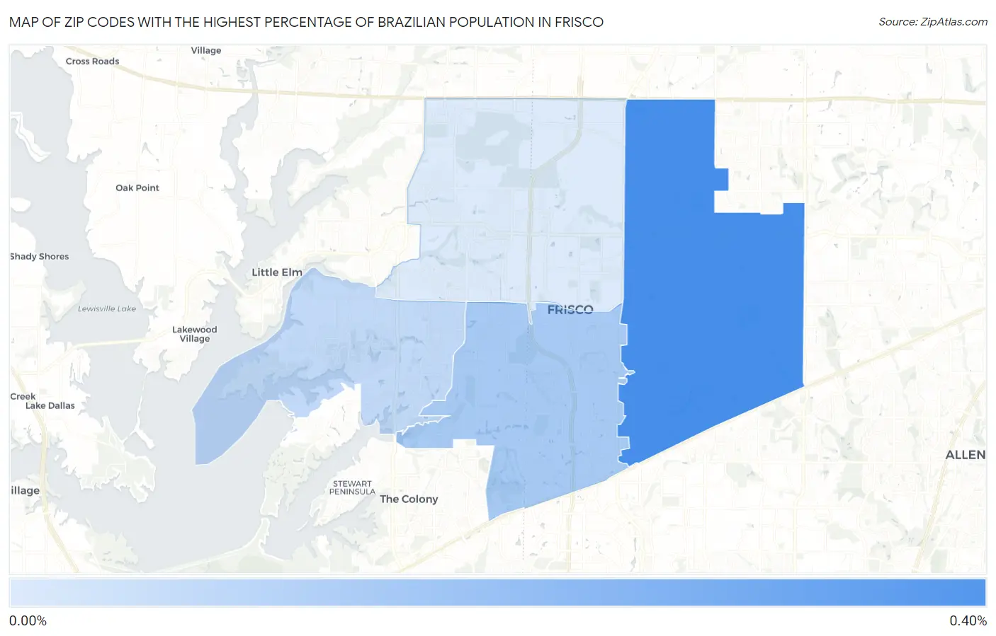 Zip Codes with the Highest Percentage of Brazilian Population in Frisco Map