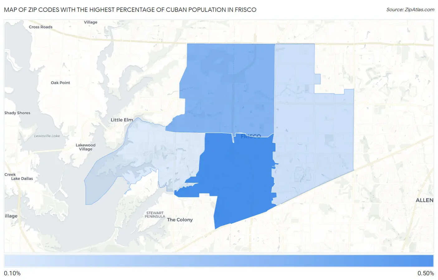 Zip Codes with the Highest Percentage of Cuban Population in Frisco Map