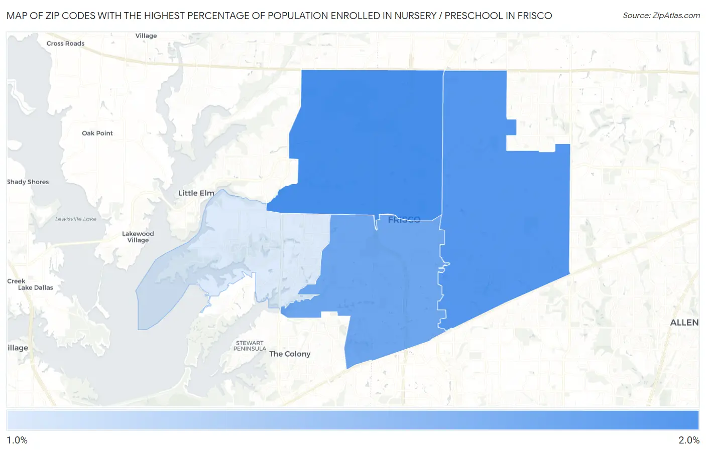 Zip Codes with the Highest Percentage of Population Enrolled in Nursery / Preschool in Frisco Map