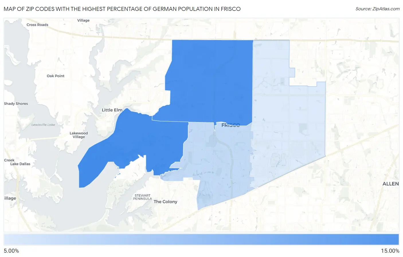 Zip Codes with the Highest Percentage of German Population in Frisco Map