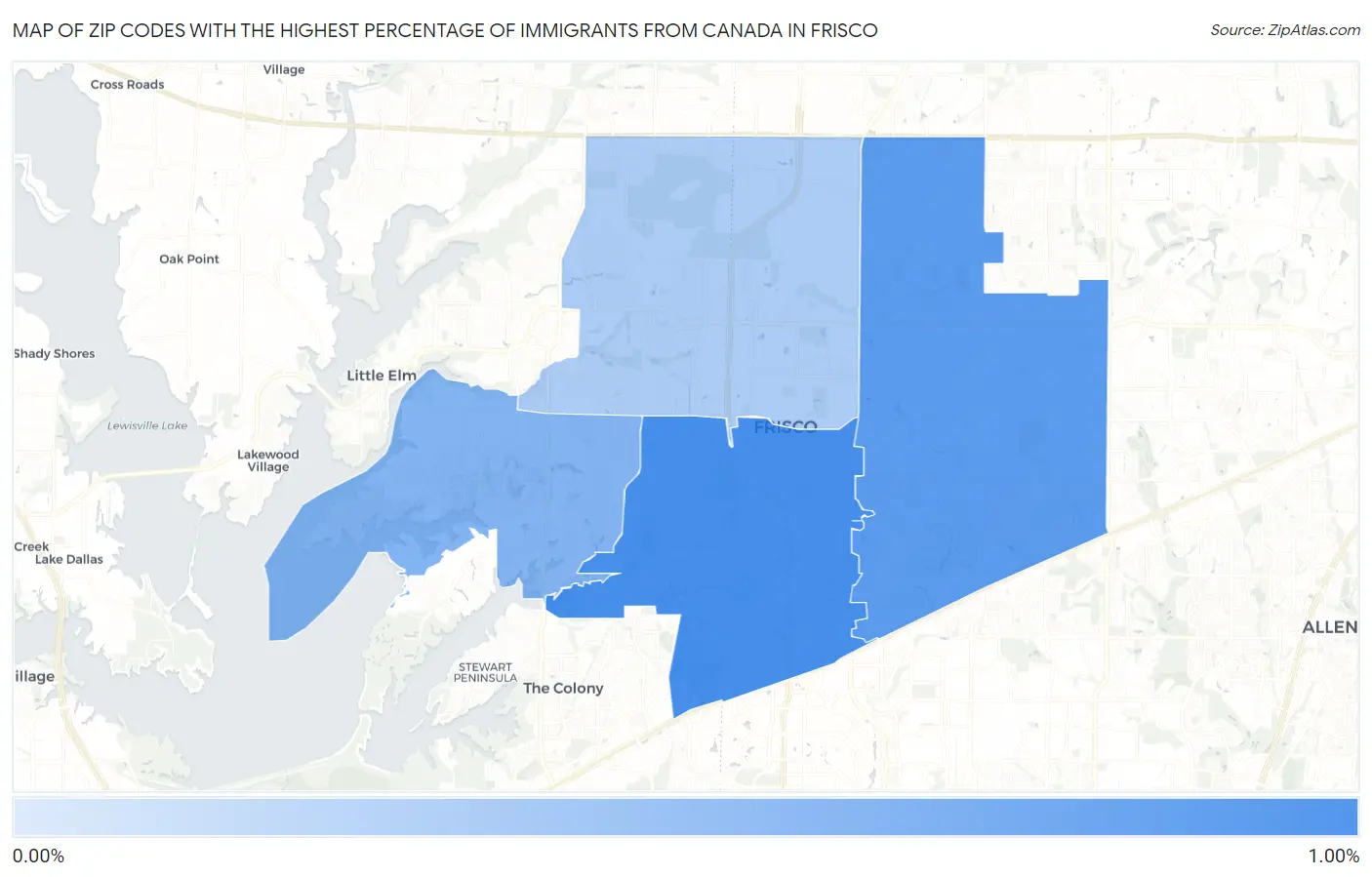 Zip Codes with the Highest Percentage of Immigrants from Canada in Frisco Map