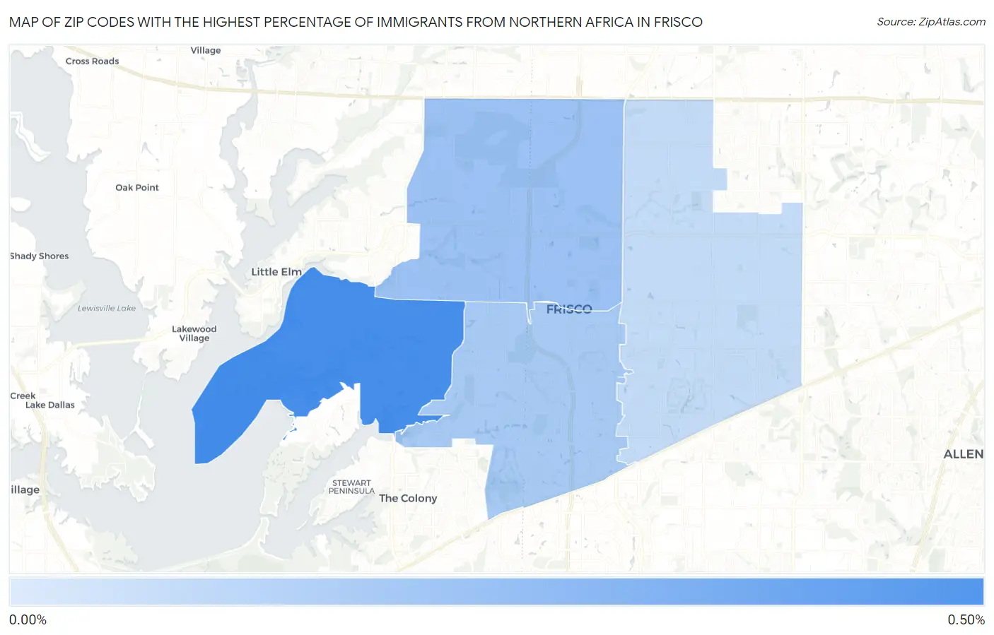 Zip Codes with the Highest Percentage of Immigrants from Northern Africa in Frisco Map