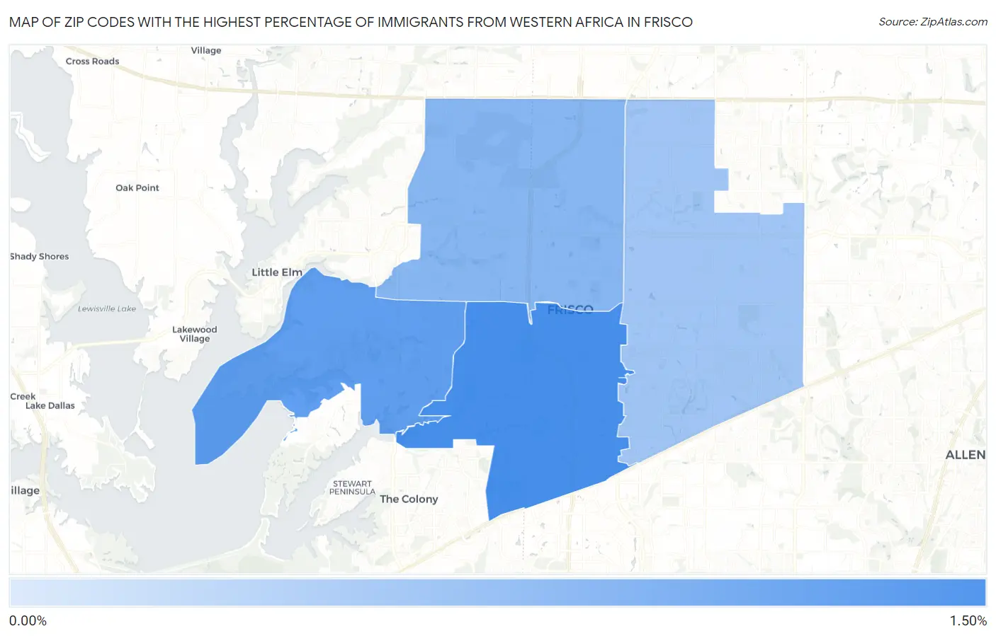 Zip Codes with the Highest Percentage of Immigrants from Western Africa in Frisco Map