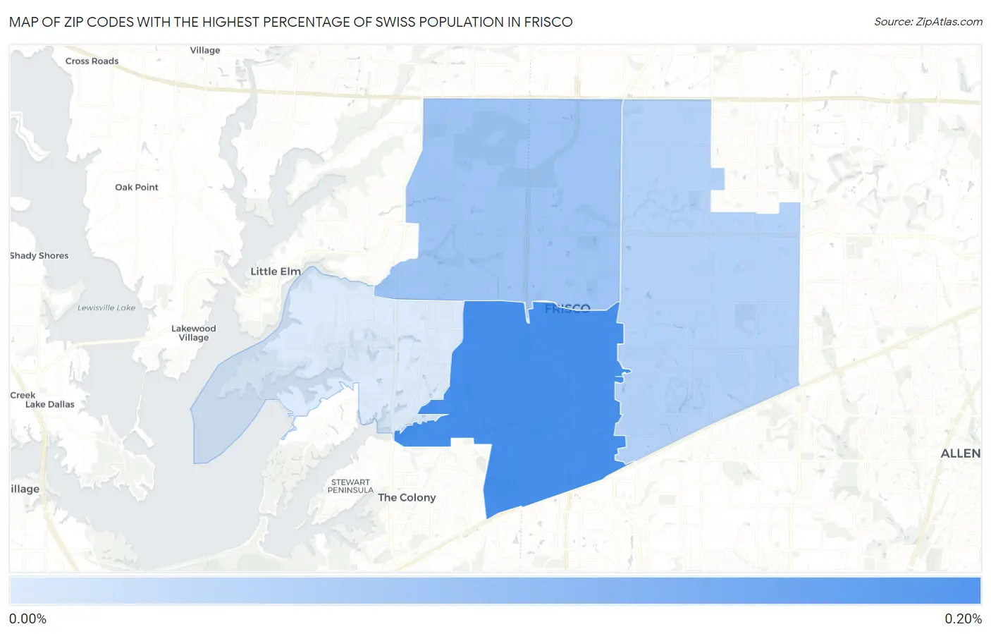 Zip Codes with the Highest Percentage of Swiss Population in Frisco Map