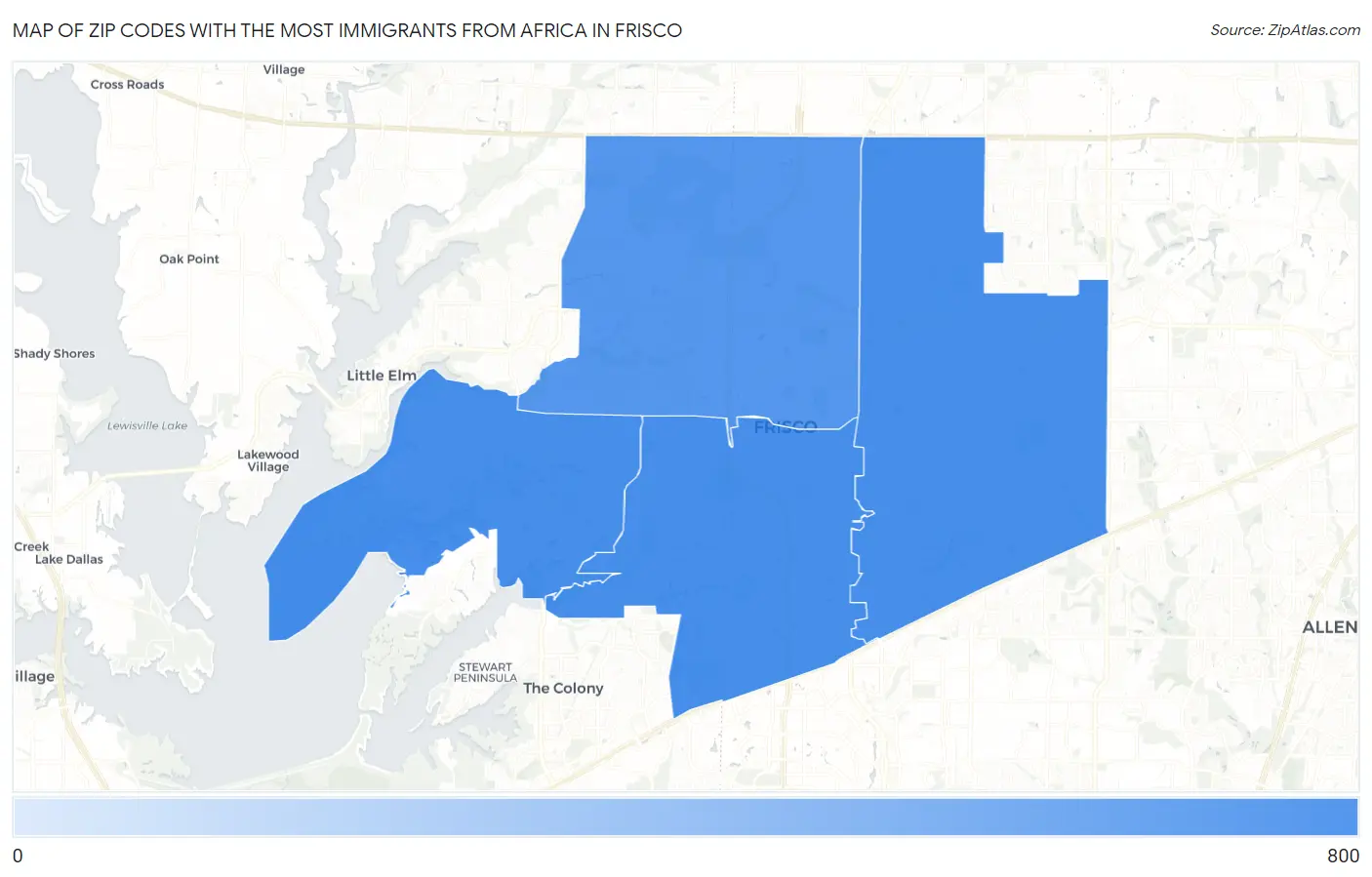 Zip Codes with the Most Immigrants from Africa in Frisco Map