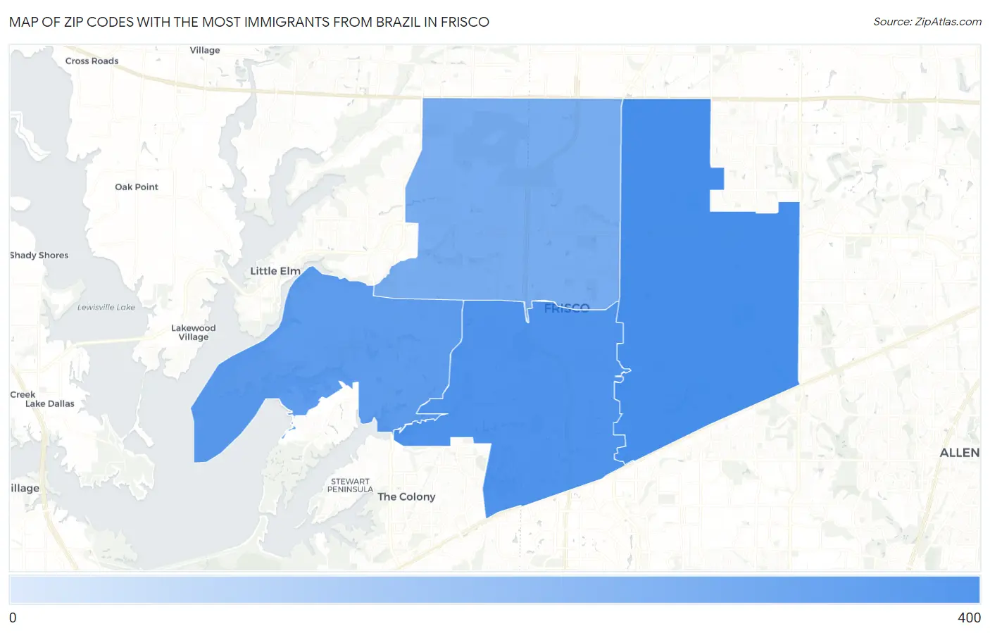 Zip Codes with the Most Immigrants from Brazil in Frisco Map