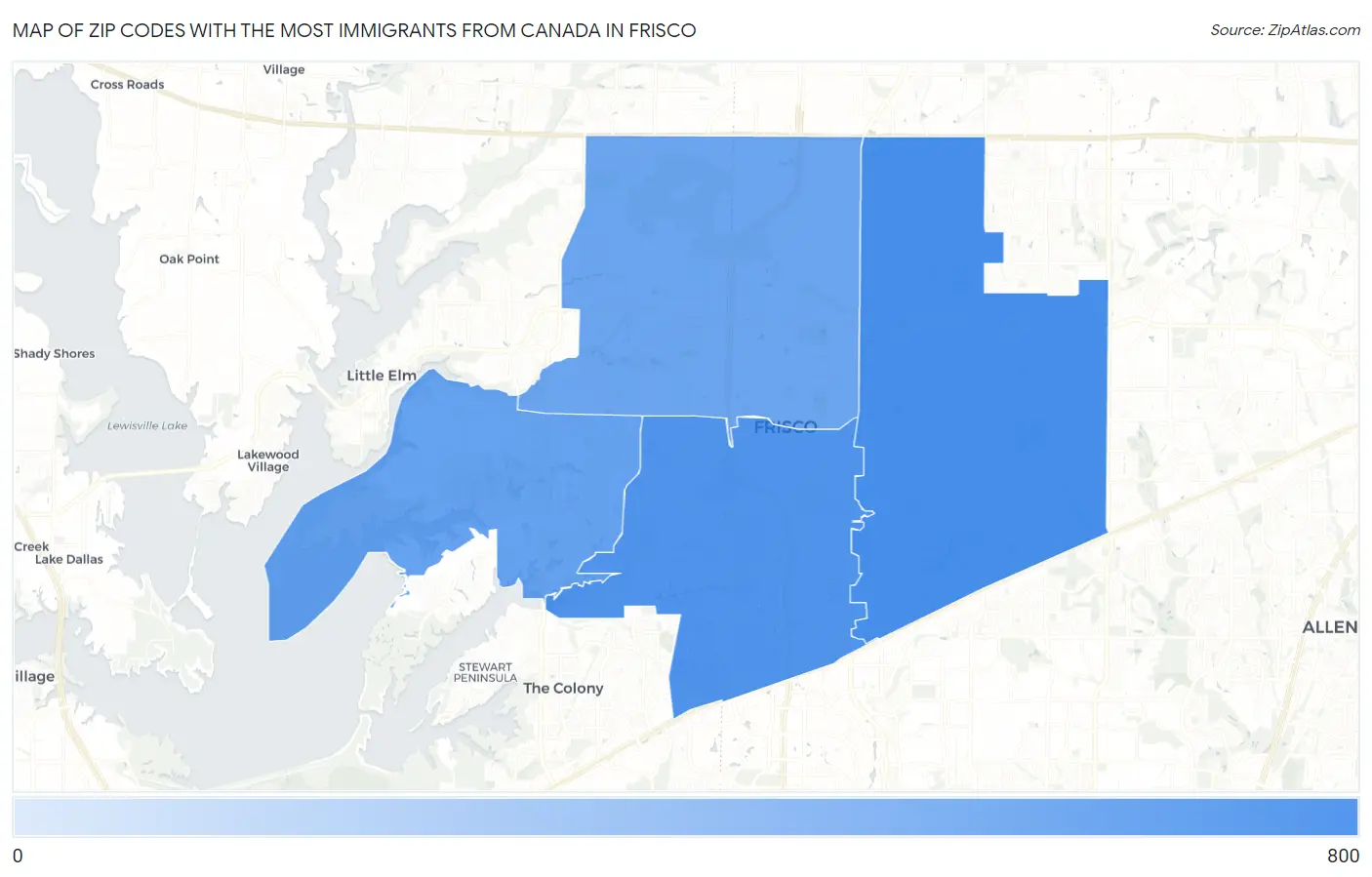Zip Codes with the Most Immigrants from Canada in Frisco Map