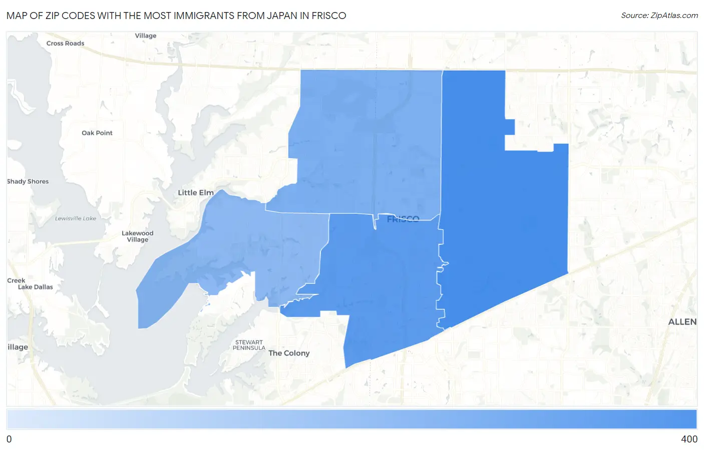Zip Codes with the Most Immigrants from Japan in Frisco Map