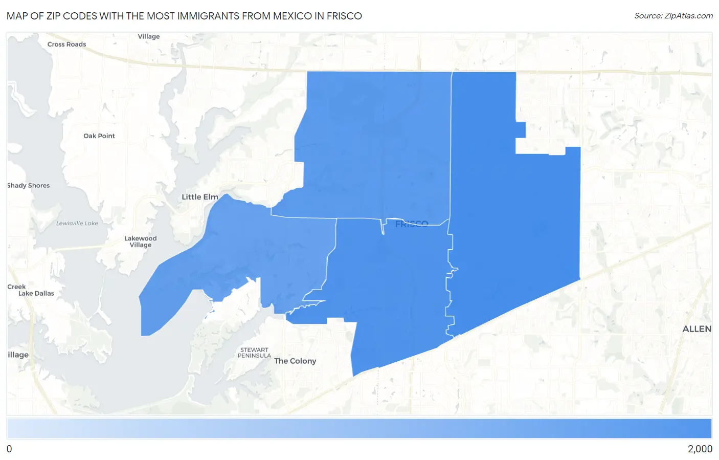 Zip Codes with the Most Immigrants from Mexico in Frisco Map
