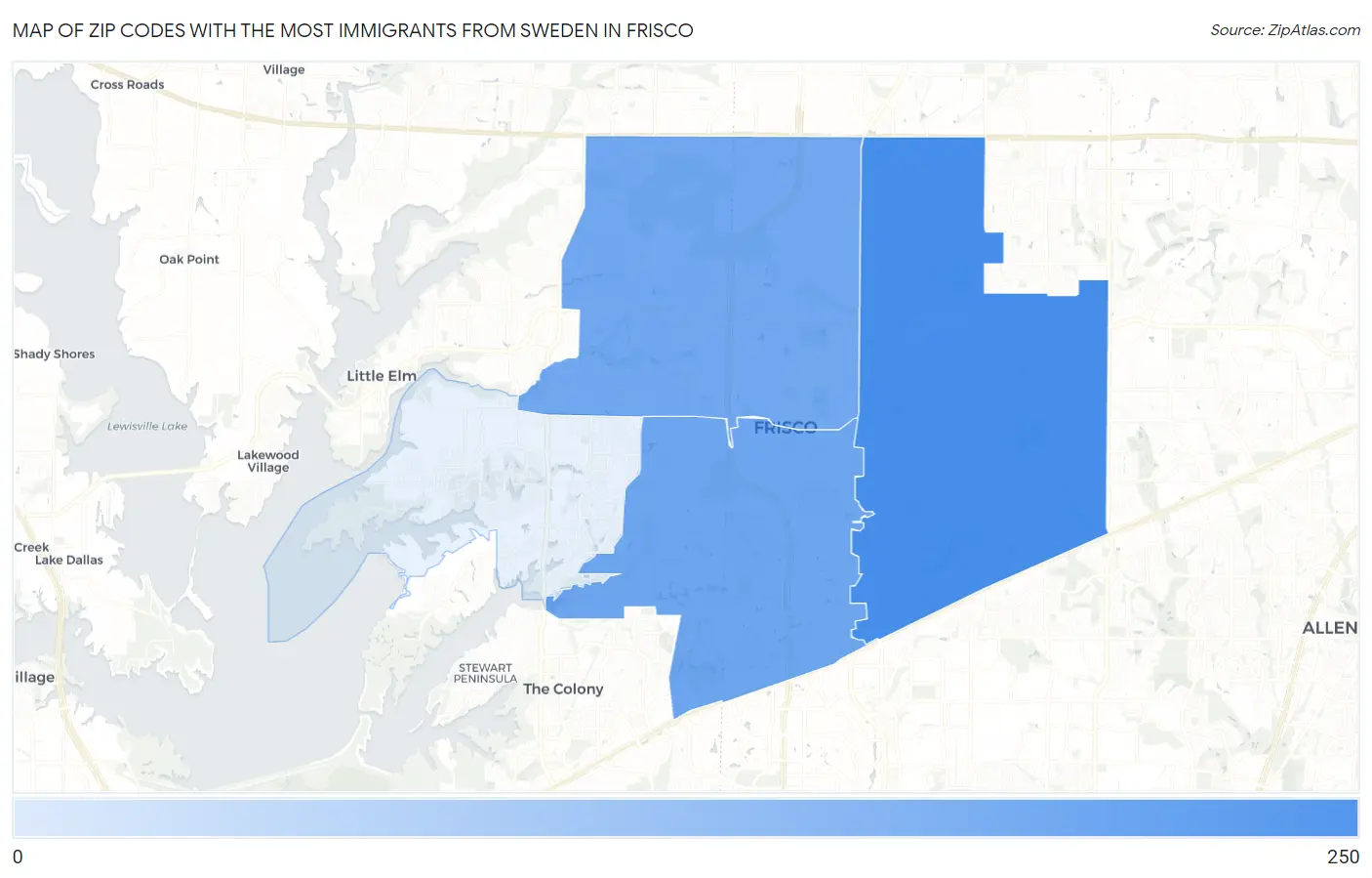 Zip Codes with the Most Immigrants from Sweden in Frisco Map